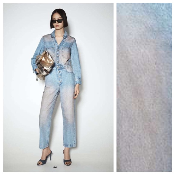NWT. Zara Z1975 Pink Color Washed Effect Dyed Denim Jumpsuit. Size M. - Picture 5 of 14